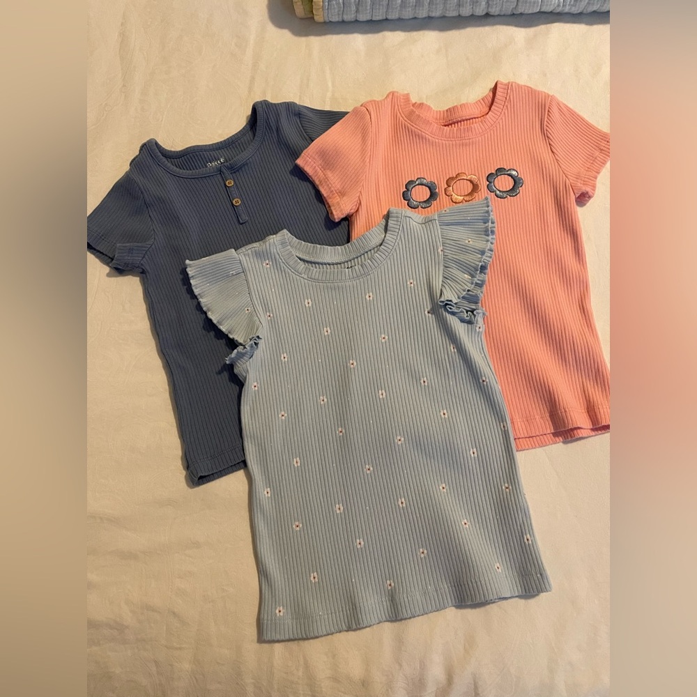 3 Bundle Pekkle Kids' Blue and Pink Ruffle Sleeve Tops size 5T